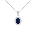 thumbnail image 1 of ANGARA Natural Oval Sapphire Pendant with Floral Diamond Halo in 14K White Gold for Women (Size-7x5mm) | September Birthstone, Anniversary, Jewelry Gift for Women | Natural Blue Sapphire Necklace, 1 of 9