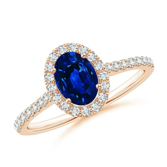 ANGARA Natural Oval Sapphire Halo Ring with Diamond Accents in 14K Rose Gold for Women (Size-7x5mm) | September Birthstone, Birthday, Anniversary, Jewelry Gift for Women | Natural Blue Sapphire Ring