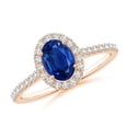 thumbnail image 1 of ANGARA Natural Oval Sapphire Halo Ring with Diamond Accents in 14K Rose Gold for Women (Size-7x5mm) | September Birthstone, Birthday, Anniversary, Jewelry Gift for Women | Natural Blue Sapphire Ring, 1 of 10