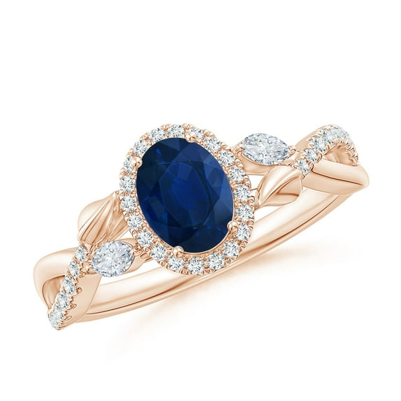 Angara Natural 0.85 Ct. Blue Sapphire with Diamond Halo Ring in 14K Rose Gold for Women (Ring Size: 3)