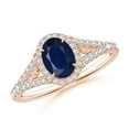 thumbnail image 1 of ANGARA Natural Claw-Set Oval Blue Sapphire Split Shank Halo Ring in 14K Rose Gold for Women (Size-7x5mm) | September Birthstone, Anniversary, Jewelry Gift for Women | Natural Blue Sapphire Ring, 1 of 10