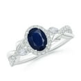 thumbnail image 1 of Angara Natural 0.85 Ct. Blue Sapphire with Diamond Halo Ring in 14K White Gold for Women (Ring Size: 12), 1 of 10