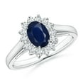 thumbnail image 1 of ANGARA Natural Princess Diana Inspired Blue Sapphire Ring with Diamond Halo in 14K White Gold for Women (Size-7x5mm) | September Birthstone, Anniversary Jewelry Gift for Women | Natural Sapphire Ring, 1 of 12