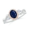 thumbnail image 1 of ANGARA Natural Oval Sapphire Twisted Vine Ring with Diamond Halo in 14K White & Rose Gold for Women (Size-7x5mm) | September Birthstone, Anniversary, Jewelry Gift for Women | Natural Sapphire Ring, 1 of 10