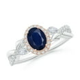 thumbnail image 1 of ANGARA Natural Oval Sapphire Twisted Vine Ring with Diamond Halo in 14K White & Rose Gold for Women (Size-7x5mm) | September Birthstone, Anniversary, Jewelry Gift for Women | Natural Sapphire Ring, 1 of 10