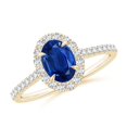 thumbnail image 1 of ANGARA Natural Oval Sapphire Halo Engagement Ring in 14K Yellow Gold for Women (Size-7x5mm) | September Birthstone, Birthday, Anniversary, Jewelry Gift for Women | Natural Blue Sapphire Ring, 1 of 8