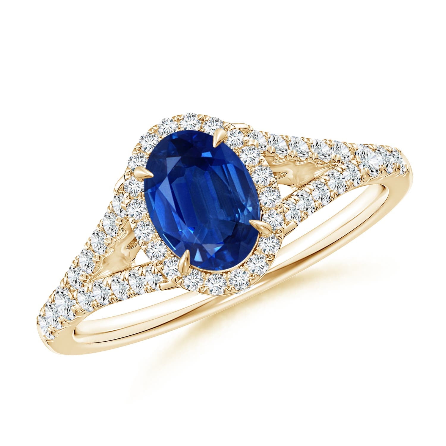 Angara Natural 0.85 Ct. Blue Sapphire with Diamond Halo Ring in 14K ...