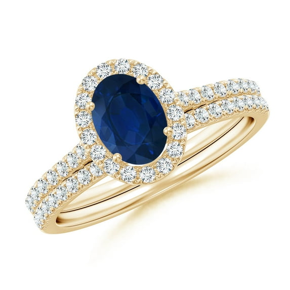 ANGARA Natural Classic Blue Sapphire and Diamond Bridal Set in 14K Yellow Gold for Women (Size-7x5mm) | September Birthstone, Anniversary, Jewelry Gift for Women | Natural Blue Sapphire Ring
