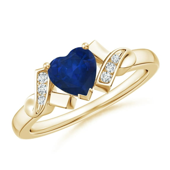 Angara Natural 0.85 Ct. Blue Sapphire with Diamond Heart Ring in 14K Yellow Gold for Women (Ring Size: 3)