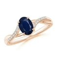 thumbnail image 1 of ANGARA Natural Oval Blue Sapphire Split Shank Ring with Diamond Accents in 14K Rose Gold for Women (Size-7x5mm) | September Birthstone, Anniversary, Jewelry Gift for Women | Natural Sapphire Ring, 1 of 11