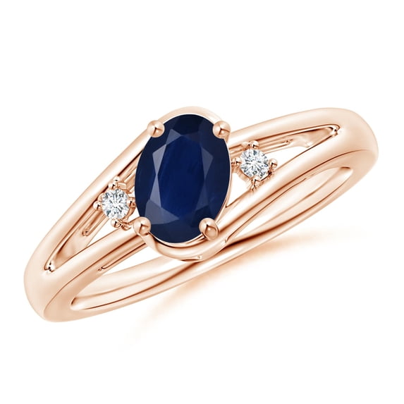 ANGARA Natural Blue Sapphire and Diamond Split Shank Engagement Ring in 14K Rose Gold for Women (Size-7x5mm) | September Birthstone, Anniversary, Jewelry Gift for Women | Natural Blue Sapphire Ring