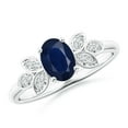 thumbnail image 1 of ANGARA Natural Vintage Style Oval Blue Sapphire Ring with Diamond Accents in 14K White Gold for Women (Size-7x5mm) | September Birthstone, Anniversary, Jewelry Gift for Women | Natural Sapphire Ring, 1 of 8