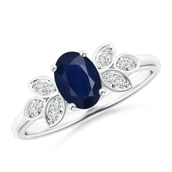 ANGARA Natural Vintage Style Oval Blue Sapphire Ring with Diamond Accents in 14K White Gold for Women (Size-7x5mm) | September Birthstone, Anniversary, Jewelry Gift for Women | Natural Sapphire Ring