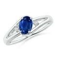 thumbnail image 1 of ANGARA Natural Blue Sapphire and Diamond Split Shank Engagement Ring in 14K White Gold for Women (Size-7x5mm) | September Birthstone, Anniversary, Jewelry Gift for Women | Natural Blue Sapphire Ring, 1 of 11