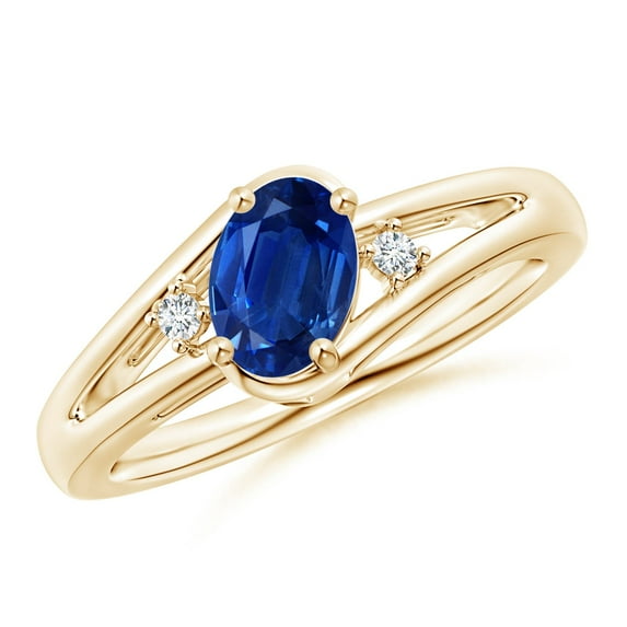 ANGARA Natural Blue Sapphire and Diamond Split Shank Engagement Ring in 14K Yellow Gold for Women (Size-7x5mm) | September Birthstone, Anniversary, Jewelry Gift for Women | Natural Blue Sapphire Ring