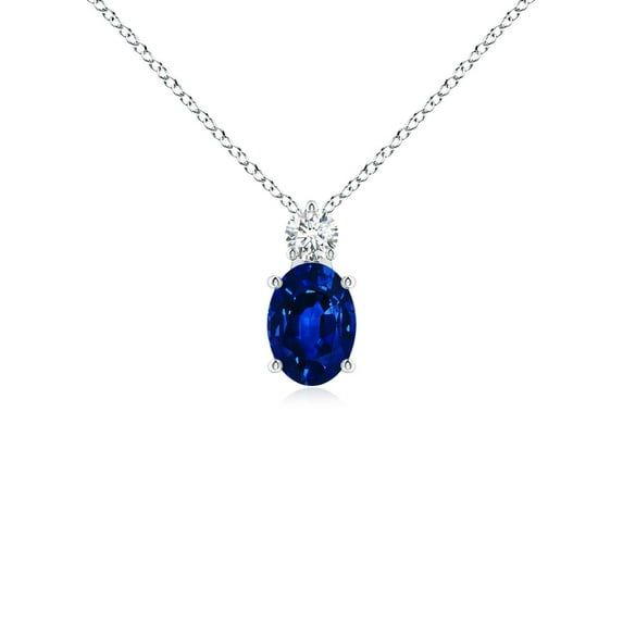 ANGARA Natural Oval Sapphire Solitaire Pendant with Diamond in 925 Sterling Silver for Women (Size-7x5mm) | September Birthstone, Anniversary, Jewelry Gift for Women | Natural Blue Sapphire Necklace