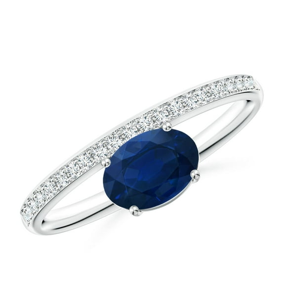 ANGARA Natural Oval Blue Sapphire Solitaire Ring With Diamonds in 14K White Gold for Women (Size-7x5mm) | September Birthstone, Anniversary, Jewelry Gift for Women | Natural Blue Sapphire Ring