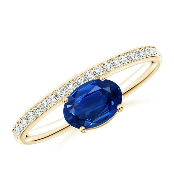 Angara Natural 0.85 Ct. Blue Sapphire with Diamond Solitaire Ring in 14K Yellow Gold for Women (Ring Size: 3)