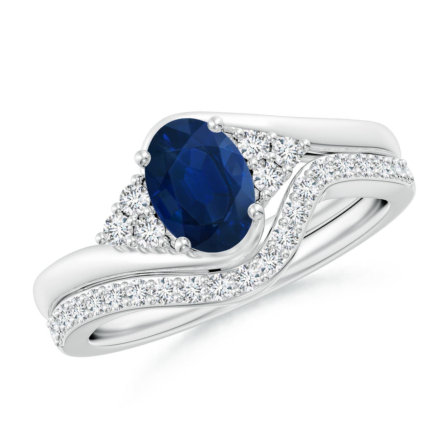 ANGARA Natural Oval Blue Sapphire Bypass Bridal Set with Diamonds