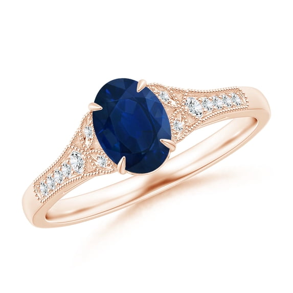 ANGARA Natural Aeon Vintage Inspired Sapphire Engagement Ring with Milgrain in 14K Rose Gold for Women (Size-7x5mm) | September Birthstone, Anniversary, Jewelry Gift for Women | Natural Sapphire Ring
