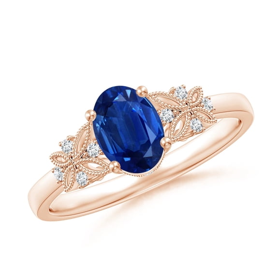 Angara Natural 0.85 Ct. Blue Sapphire with Diamond Vintage Inspired Ring in 14K Rose Gold for Women (Ring Size: 3)
