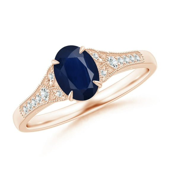 Angara Natural 0.85 Ct. Blue Sapphire with Diamond Vintage Inspired Ring in 14K Rose Gold for Women (Ring Size: 3)