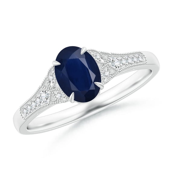 ANGARA Natural Aeon Vintage Inspired Sapphire Engagement Ring with Milgrain in 14K White Gold for Women (Size-7x5mm) | September Birthstone, Anniversary Jewelry Gift for Women | Natural Sapphire Ring