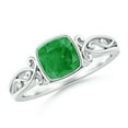 thumbnail image 1 of ANGARA Natural Vintage Style Cushion Emerald Solitaire Engagement Ring in 14K White Gold for Women (Size-6mm) | May Birthstone, Birthday, Anniversary, Jewelry Gift for Women | Natural Emerald Ring, 1 of 10