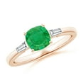 thumbnail image 1 of ANGARA Natural Cushion Emerald Engagement Ring with Bar-Set Tapered Baguette Diamonds in 14K Rose Gold for Women (Size-6mm) | May Birthstone, Anniversary Jewelry Gift for Women | Natural Emerald Ring, 1 of 8