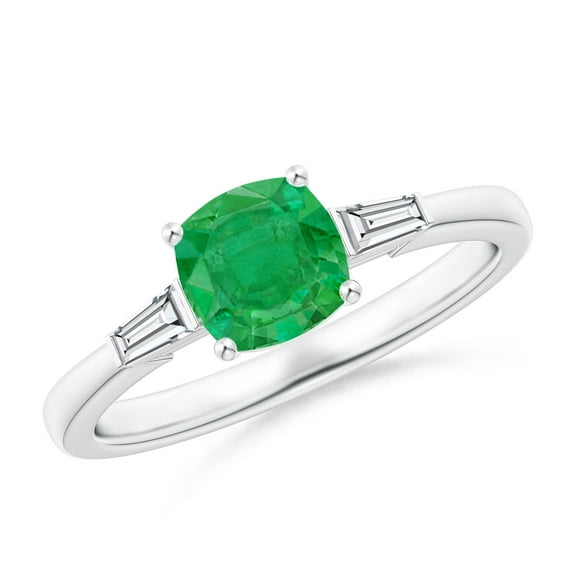 ANGARA Natural Emerald Engagement Ring with Bar-Set Tapered Baguette Diamonds in 14K White Gold for Women (Size-6mm) | May Birthstone, Anniversary, Jewelry Gift for Women | Natural Emerald Ring