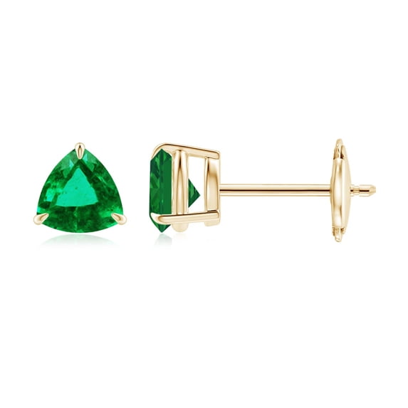 ANGARA Natural Claw-Set Trillion Emerald Stud Earrings in 14K Yellow Gold for Women (Size-5mm) | May Birthstone, Birthday, Anniversary, Jewelry Gift for Women | Natural Emerald Earrings