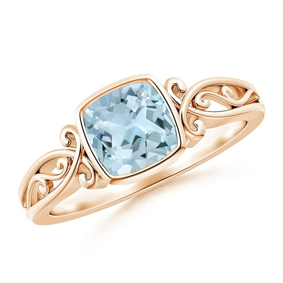 ANGARA Natural Vintage Style Cushion Aquamarine Solitaire Engagement Ring in 14K Rose Gold for Women (Size-6mm) | March Birthstone, Anniversary, Jewelry Gift for Women | Natural Aquamarine Ring
