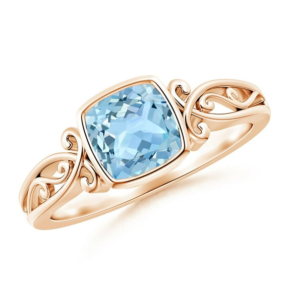 Angara Natural 0.88 Ct. Aquamarine Solitaire Ring in 14K Rose Gold for Women (Ring Size: 3.5)