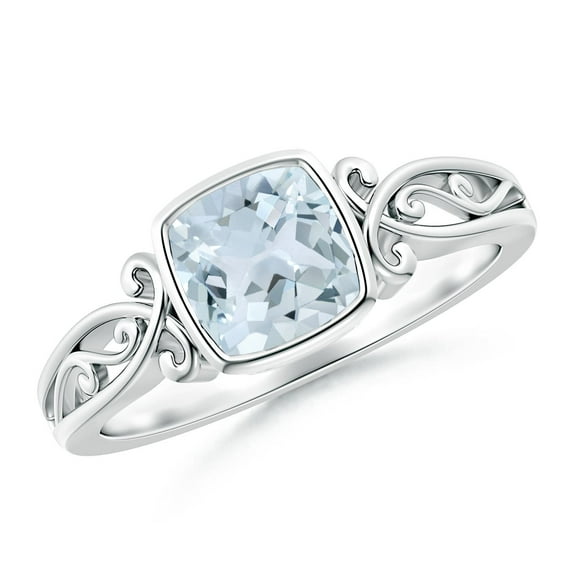 ANGARA Natural Vintage Style Cushion Aquamarine Solitaire Engagement Ring in 14K White Gold for Women (Size-6mm) | March Birthstone, Anniversary, Jewelry Gift for Women | Natural Aquamarine Ring