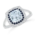 thumbnail image 1 of ANGARA Natural Cushion Aquamarine Double Halo Split Shank Two Tone Ring in 14K White Gold for Women (Size-6mm) | March Birthstone, Anniversary, Jewelry Gift for Women | Natural Aquamarine Ring, 1 of 9