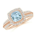 thumbnail image 1 of Angara Natural 0.88 Ct. Aquamarine with Diamond Halo Ring in 14K Rose Gold for Women (Ring Size: 3), 1 of 9