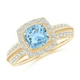 thumbnail image 1 of ANGARA Natural Twisted Rope Cushion Aquamarine Halo Ring in 14K Yellow Gold for Women (Size-6mm) | March Birthstone, Birthday, Anniversary, Jewelry Gift for Women | Natural Aquamarine Ring, 1 of 7