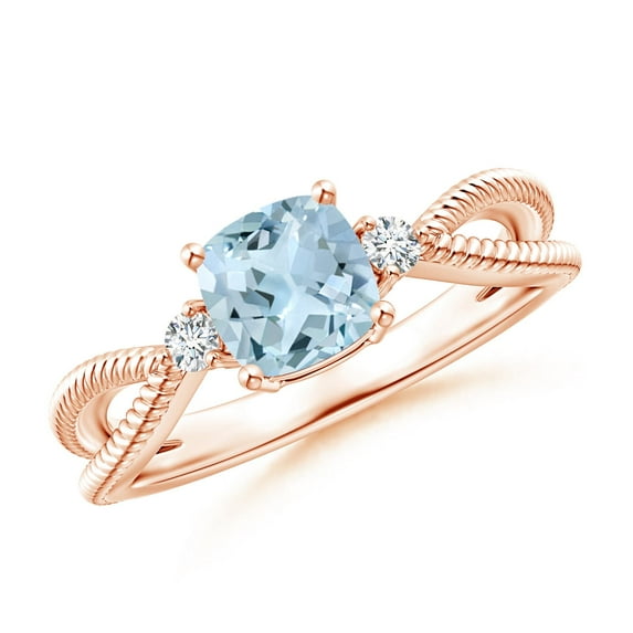 Angara Natural 0.88 Ct. Aquamarine with Diamond Solitaire Ring in 14K Rose Gold for Women (Ring Size: 11.5)
