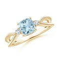 thumbnail image 1 of ANGARA Natural Cushion Aquamarine Split Shank Ring with Rope Detailing in 14K Yellow Gold for Women (Size-6mm) | March Birthstone, Anniversary, Jewelry Gift for Women | Natural Aquamarine Ring, 1 of 9
