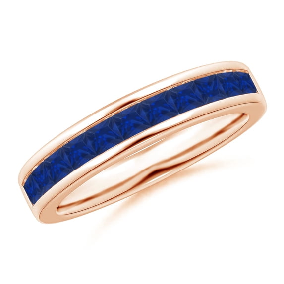 ANGARA Natural 1.04 Ct Channel Set Square Sapphire Half Eternity Ring in 14K Rose Gold for Women (Size-2.4mm) | September Birthstone, Anniversary, Jewelry Gift for Women | Natural Blue Sapphire Ring