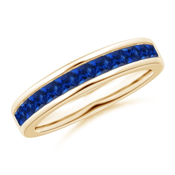 ANGARA Natural 1.04 Ct Channel Set Square Sapphire Half Eternity Ring in 14K Yellow Gold for Women (Size-2.4mm) | September Birthstone, Anniversary, Jewelry Gift for Women | Natural Sapphire Ring