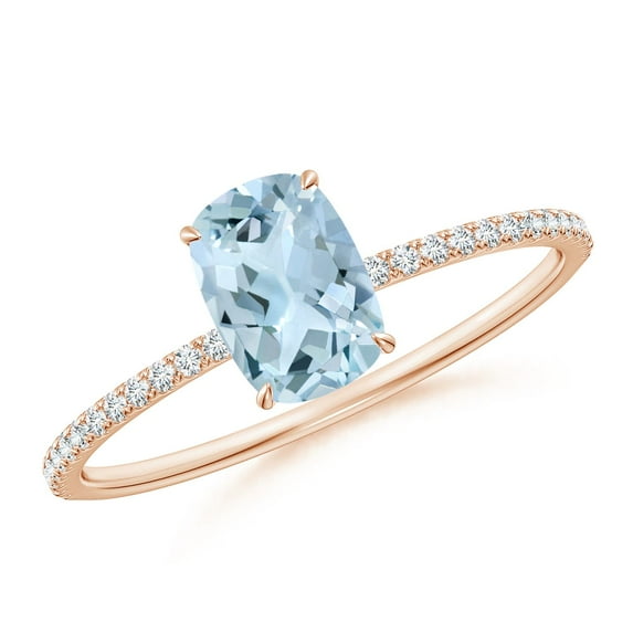 Angara Natural 0.9 Ct. Aquamarine with Diamond Classic Ring in 14K Rose Gold for Women (Ring Size: 11.5)