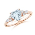 thumbnail image 1 of ANGARA Natural Heart-Shaped Aquamarine Side Stone Engagement Ring with Diamonds in 14K Rose Gold for Women (Size-7mm) | March Birthstone, Anniversary, Jewelry Gift for Women | Natural Aquamarine Ring, 1 of 10