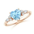 thumbnail image 1 of ANGARA Natural Heart-Shaped Aquamarine Side Stone Engagement Ring with Diamonds in 14K Rose Gold for Women (Size-7mm) | March Birthstone, Anniversary, Jewelry Gift for Women | Natural Aquamarine Ring, 1 of 9