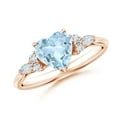 thumbnail image 1 of ANGARA Natural Heart-Shaped Aquamarine Side Stone Engagement Ring with Diamonds in 14K Rose Gold for Women (Size-7mm) | March Birthstone, Anniversary, Jewelry Gift for Women | Natural Aquamarine Ring, 1 of 9