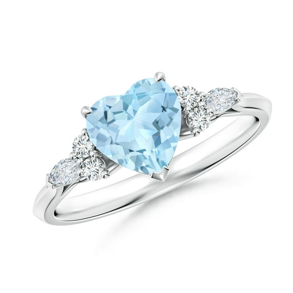 Angara Natural 0.9 Ct. Aquamarine with Diamond Classic Ring in 14K White Gold for Women (Ring Size: 12)