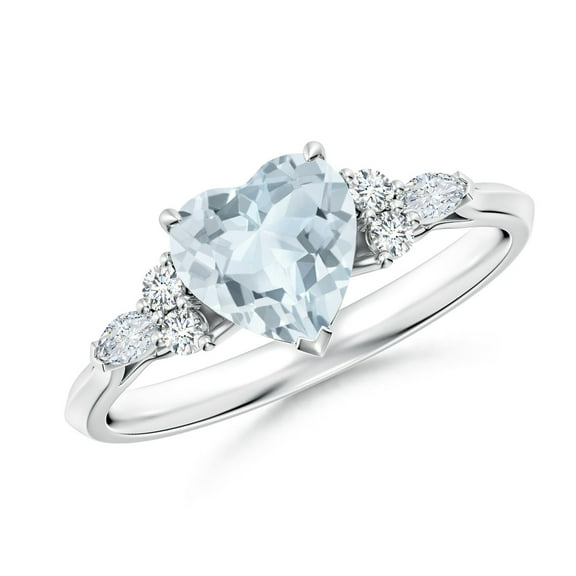 ANGARA Natural Heart-Shaped Aquamarine Engagement Ring with Diamonds in 14K White Gold for Women (Size-7mm) | March Birthstone, Anniversary, Jewelry Gift for Women | Natural Aquamarine Ring