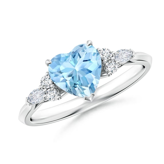 ANGARA Natural Heart-Shaped Aquamarine Engagement Ring with Diamonds in 14K White Gold for Women (Size-7mm) | March Birthstone, Anniversary, Jewelry Gift for Women | Natural Aquamarine Ring