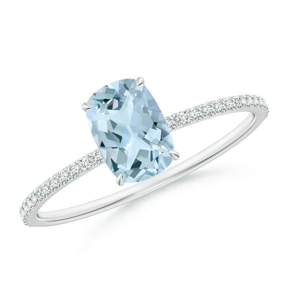 ANGARA Natural Cushion Cut Aquamarine Engagement Ring with Diamonds in 14K White Gold for Women (Size-7x5mm) | March Birthstone, Anniversary, Jewelry Gift for Women | Natural Aquamarine Ring