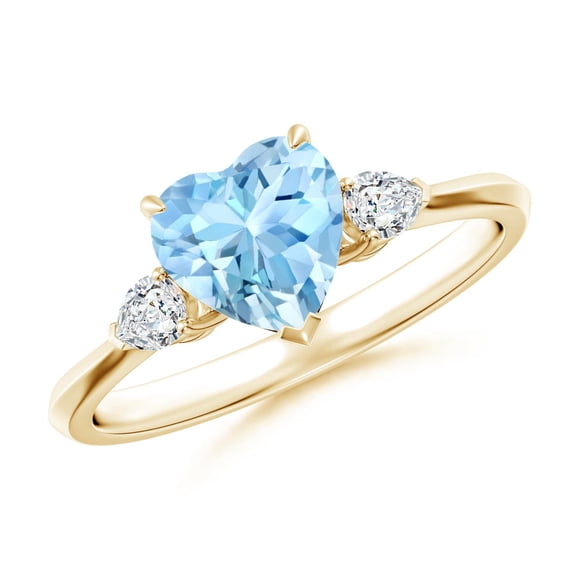 Angara Natural 0.9 Ct. Aquamarine with Diamond Classic Ring in 14K Yellow Gold for Women (Ring Size: 11.5)